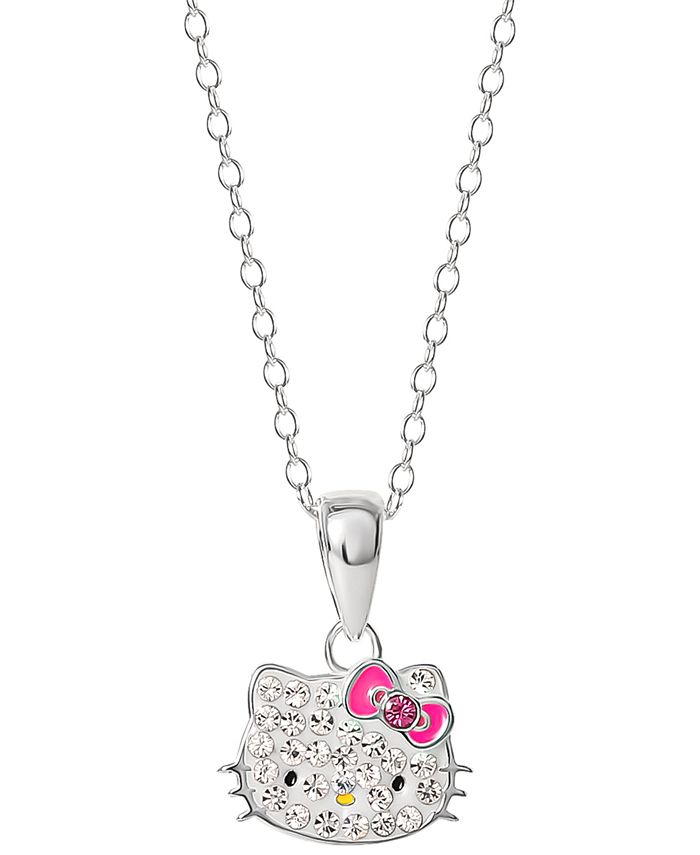 Macy's Crystal & Enamel Hello Kitty Pendant Necklace in Sterling Silver,  16+ 2 extender - Macy's
