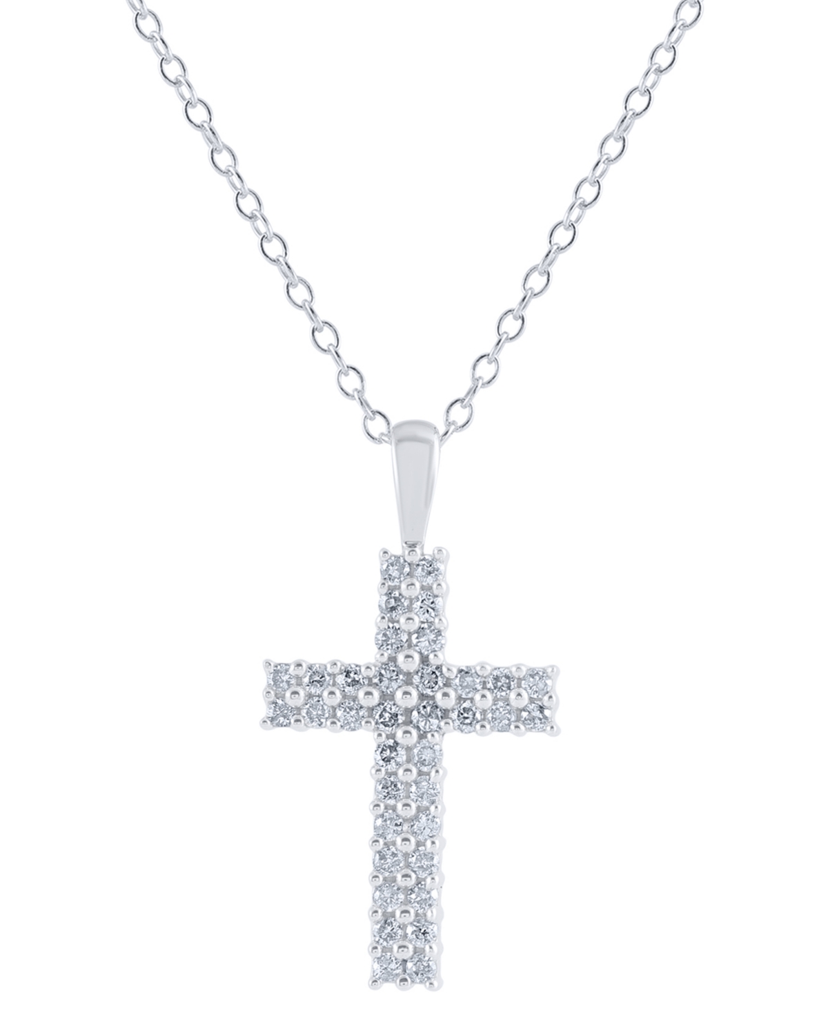 Macy's Diamond Double Row Cross 18" Pendant Necklace (1/4 Ct. T.w.) In 14k White Gold