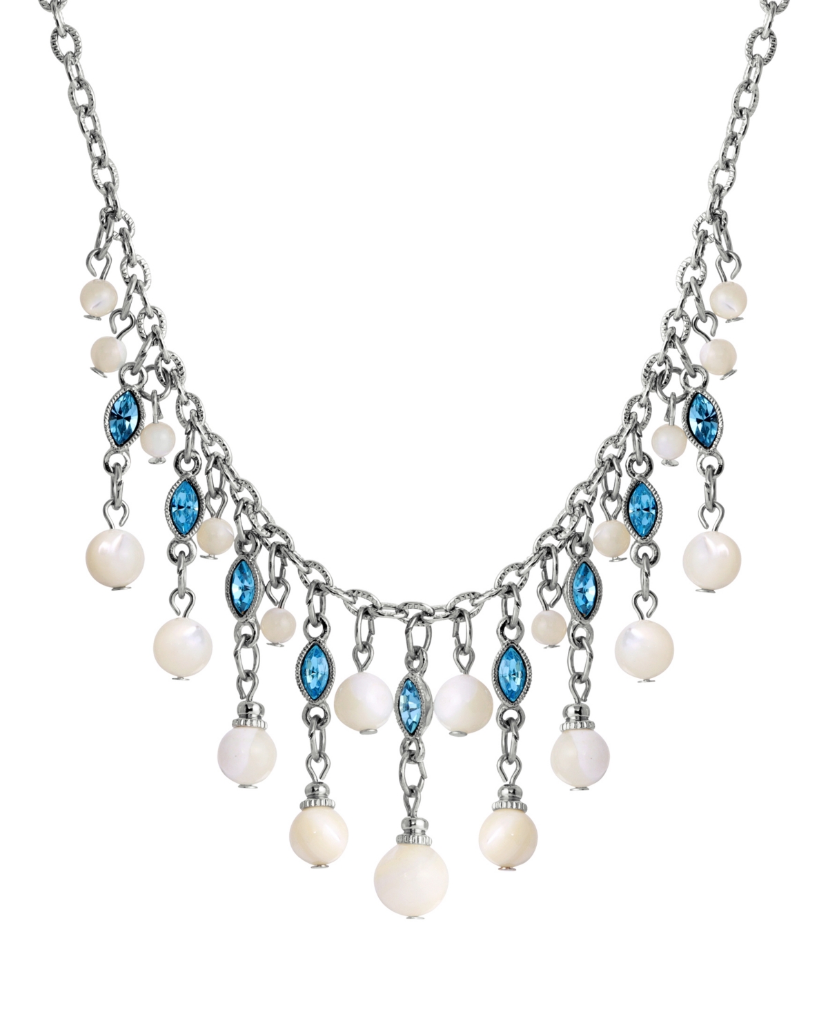 2028 Silver-tone Aqua And Mother Of Pearl Necklace In White