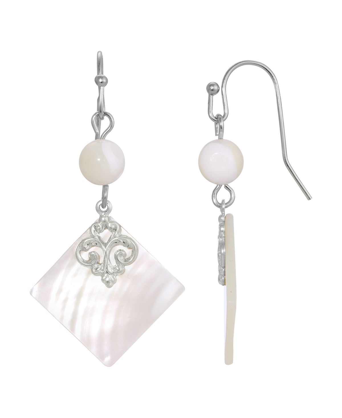 2028 Mother Of Imitation Pearl Shell Stone And Bead Drop Earrings In White