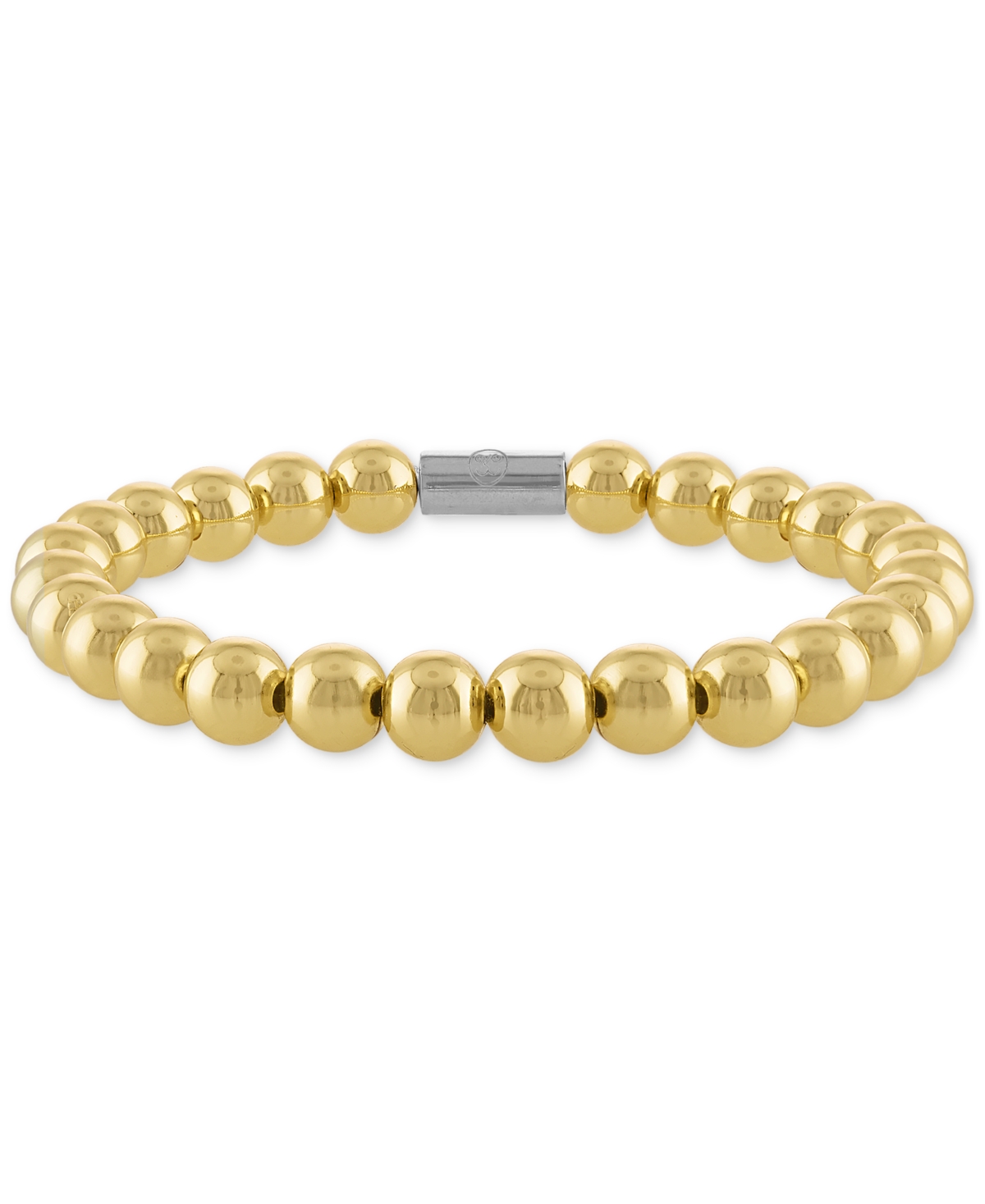 Esquire Men's Jewelry Polished Bead Stretch Bracelet in Sterling Silver & 14kPlate, Created for Macy's - Gold