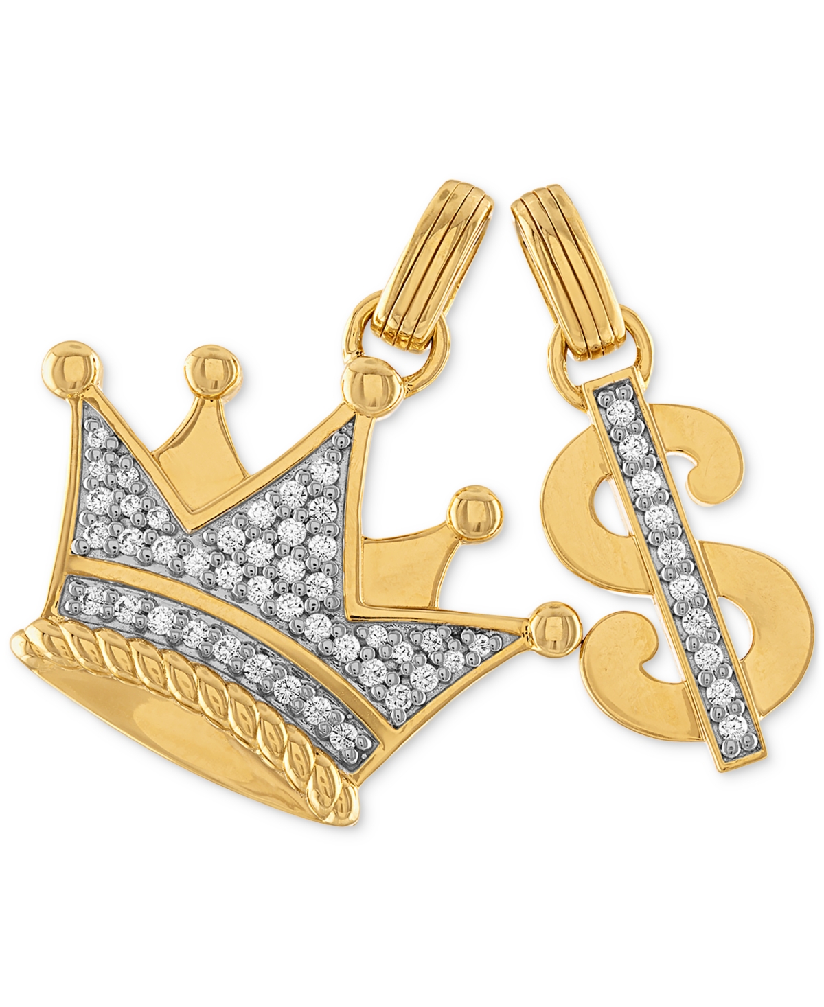 2-Pc. Set Cubic Zirconia Crown and Dollar Sign Pendants in 14k Gold-Plated Sterling Silver, Created for Macy's - Gold Over Silve
