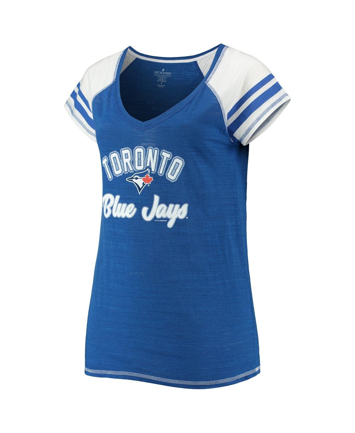 Women's Soft As A GrapeToronto Blue Jays Curvy Colorblock Tri-Blend Raglan V-Neck T-shirt - Royal