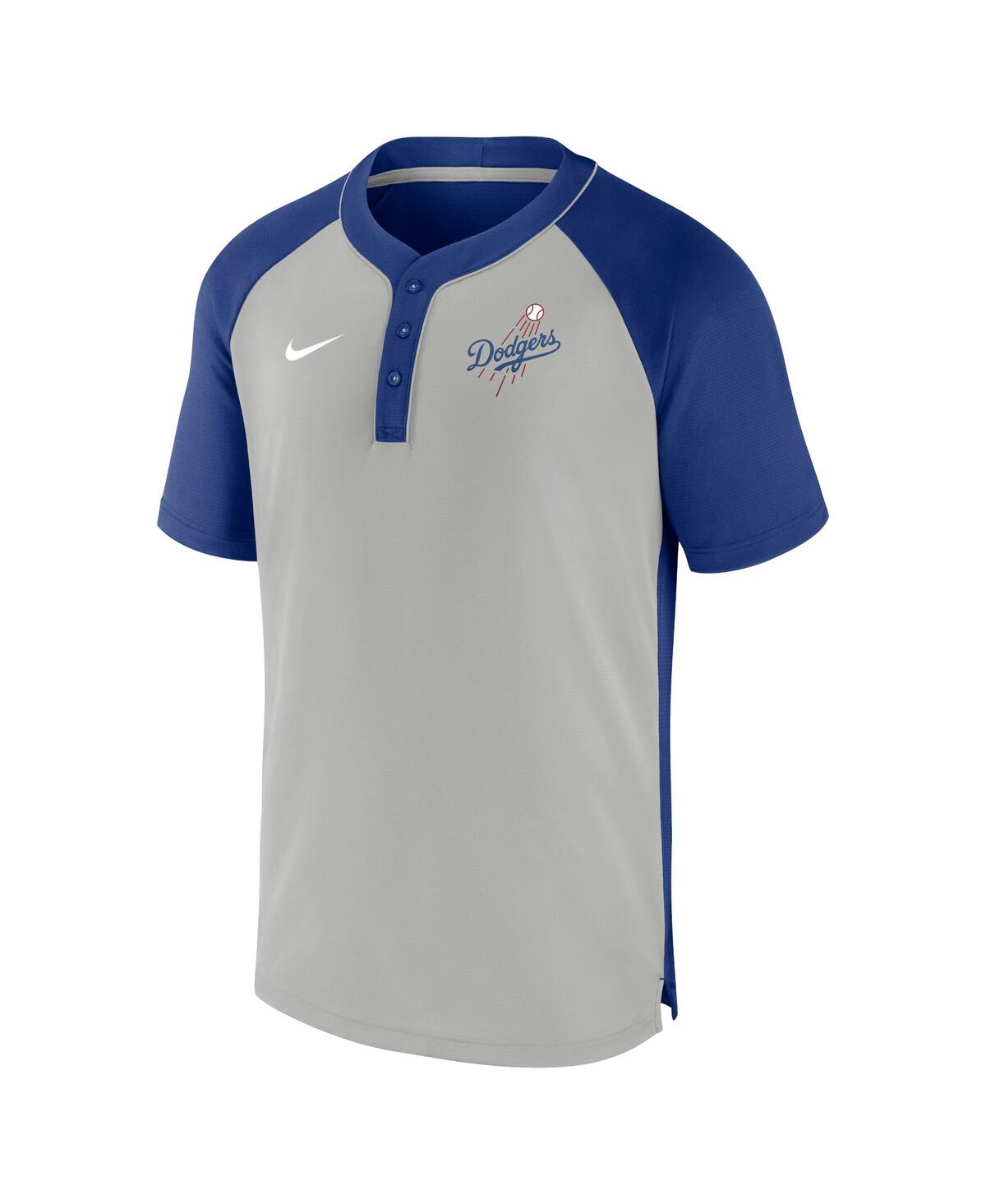 Men's Nike Royal/Silver Los Angeles Dodgers City Plate Performance Henley Raglan T-Shirt Size: Medium