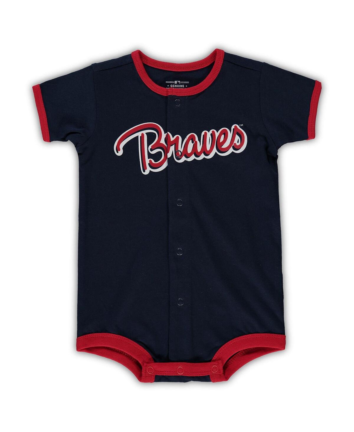 OUTERSTUFF INFANT BOYS AND GIRLS NAVY ATLANTA BRAVES POWER HITTER ROMPER