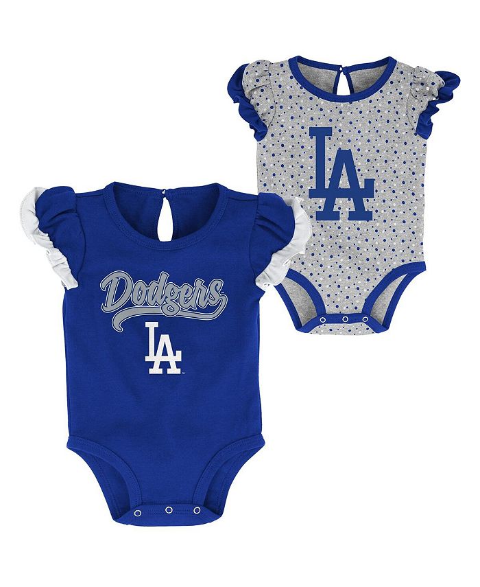 Girls Newborn and Infant Royal Macys Sport & Swimwear Swimwear Swimsuits Heathered Gray Los Angeles Dodgers Scream and Shout Two-Pack Bodysuit Set 
