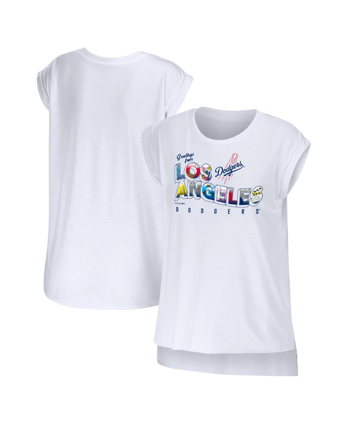 Shop Wear By Erin Andrews Women's  White Los Angeles Dodgers Greetings From T-shirt