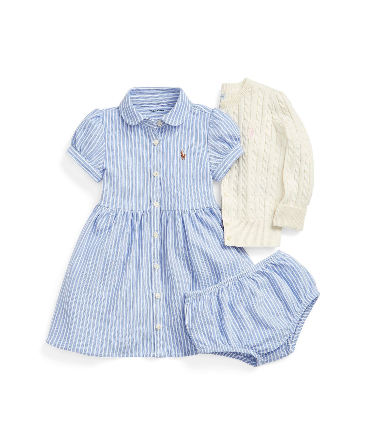 Платье Polo Ralph Lauren Striped Knit Oxford Dress для девочек-малышей, цвет: Синий — фото 3
