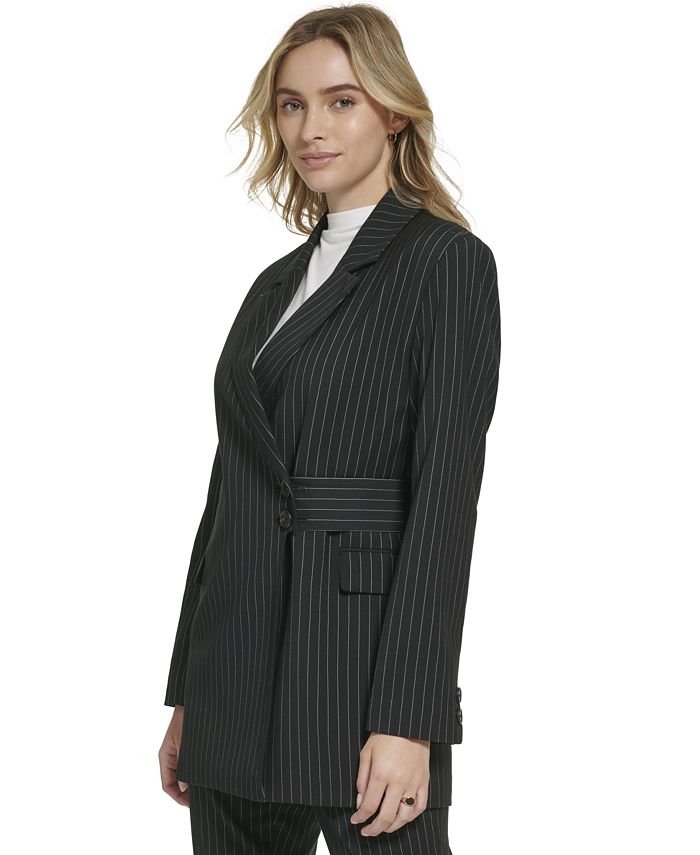 Calvin Klein Women's Pinstripe Belted Jacket - Macy's