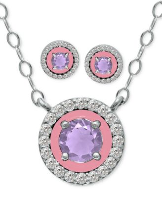 2-Pc. Set Blue Topaz, Cubic Zirconia & Enamel Pendant Necklace & Matching Stud Earrings, Created for Macy's