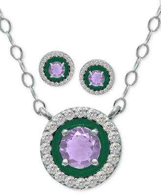 2-Pc. Set Blue Topaz, Cubic Zirconia & Enamel Pendant Necklace & Matching Stud Earrings