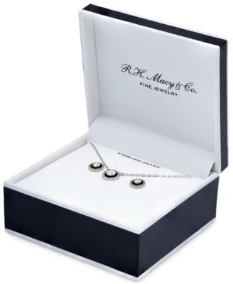 2-Pc. Set Blue Topaz, Cubic Zirconia & Enamel Pendant Necklace & Matching Stud Earrings, Created for Macy's