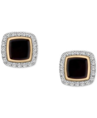 Diamond Black Enamel Square Halo Stud Earrings (1/6 ct. t.w.) in 10k Gold (Also in Red Enamel), Created for Macy's