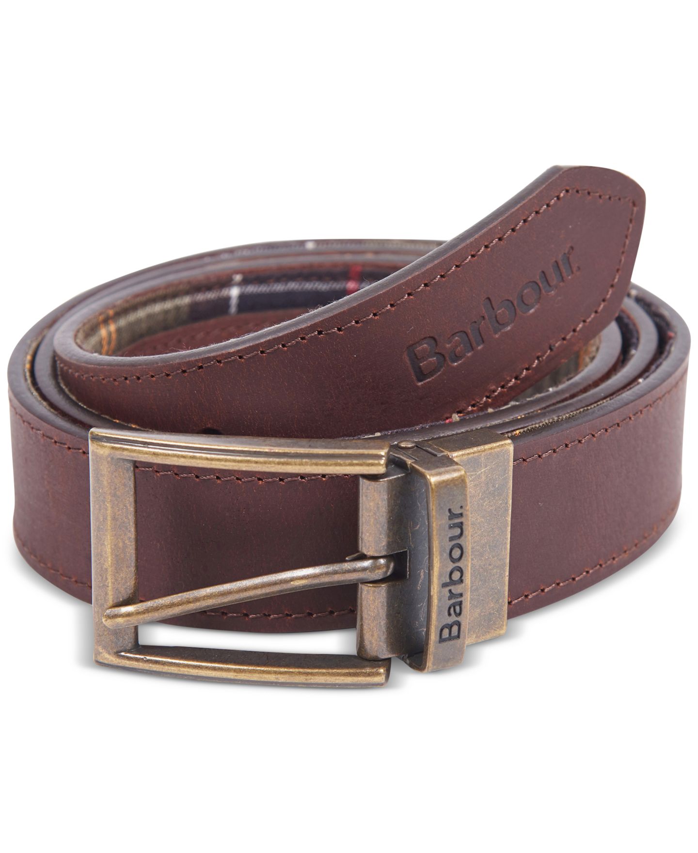 Мужской ремень Barbour Reversible Tartan to Leather Belt, цвет: Коричневый — фото 1