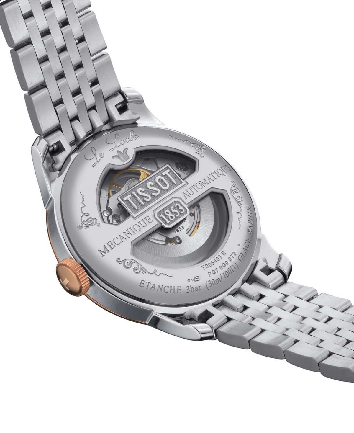 Shop Tissot Men's Swiss Automatic Le Locle Powermatic 80 Open Heart Two Tone Stainless Steel Bracelet Watch 39mm In Grey,rose Gold