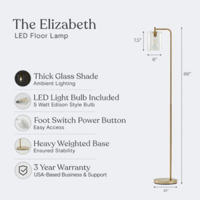 Elizabeth Modern LED Gold Floor Lamp with Glass Shade (66"), Edison Bulb Included