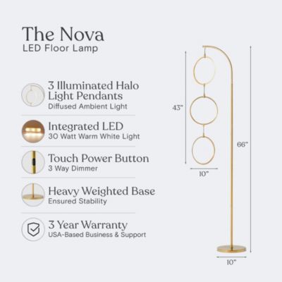Nova 74" Dimmable LED Floor Lamp with Hanging Ring Lights