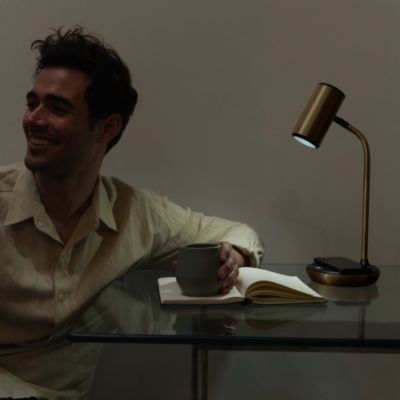 Ezra 16.5" LED Table Lamp with Wireless Charging Pad and Rotating Shade