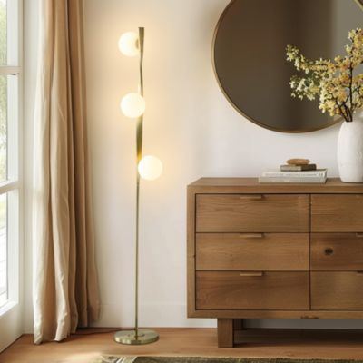 Nola Contemporary Twist Gold LED Floor Lamp with Globe Shades (60")
