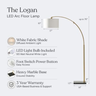 Logan Contemporary Arc LED Floor Lamp with Marble Base (76")