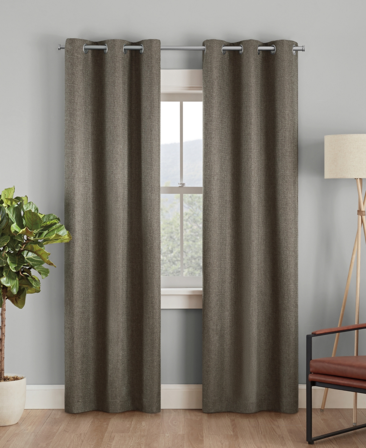 Eclipse Desmond Basketweave Blackout Thermaback Grommet 40" X 108" Curtain Panel In Brown