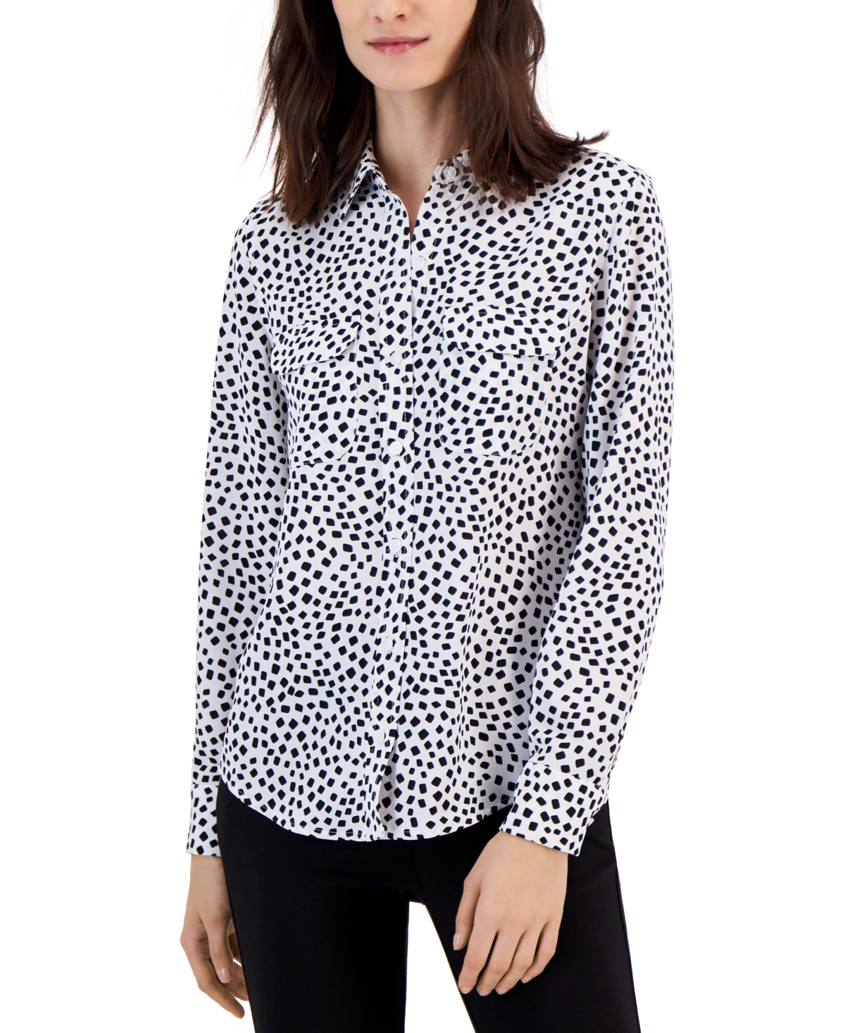 Alfani Women's Button-front Shirt, Created For Macy's In Black White Print