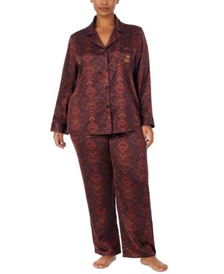 Lauren Ralph Lauren - Plus Size Matte Satin Notched-Collar Pajamas Set