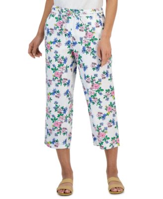 Charter Club - Petite Linen Floral-Print Cropped Pants