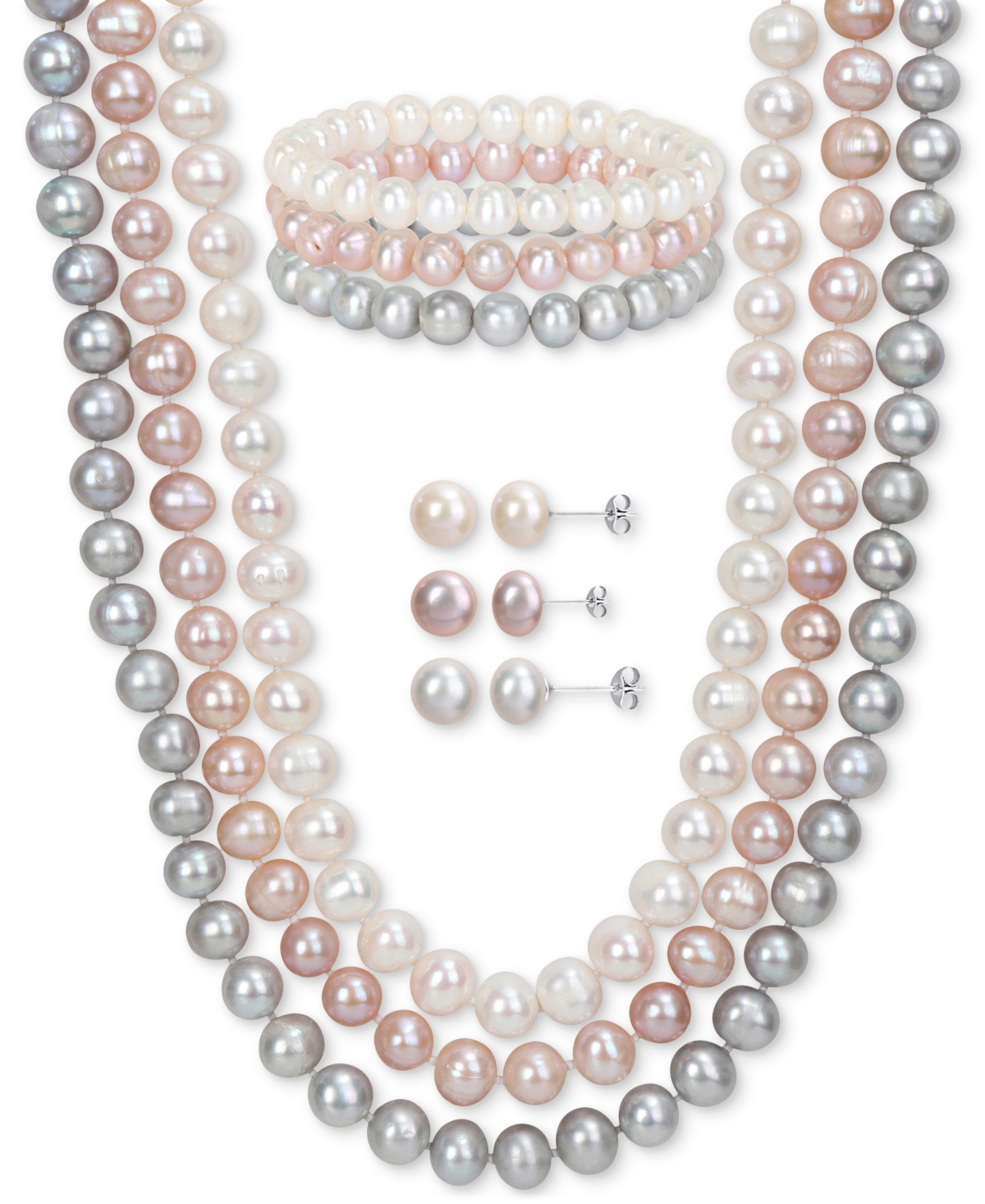 Macy's 7-pc. Set White, Black, & Gray Cultured Freshwater Pearl (7-1/2 In Pink