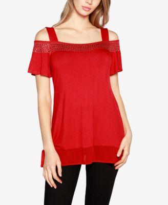 Women's Embellished Cold-Shoulder Top