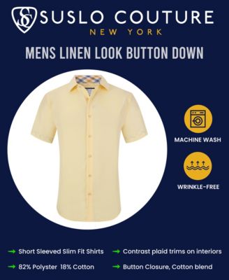 Men's Slim Fit Linen Look Short Sleeve Button Down Shirt