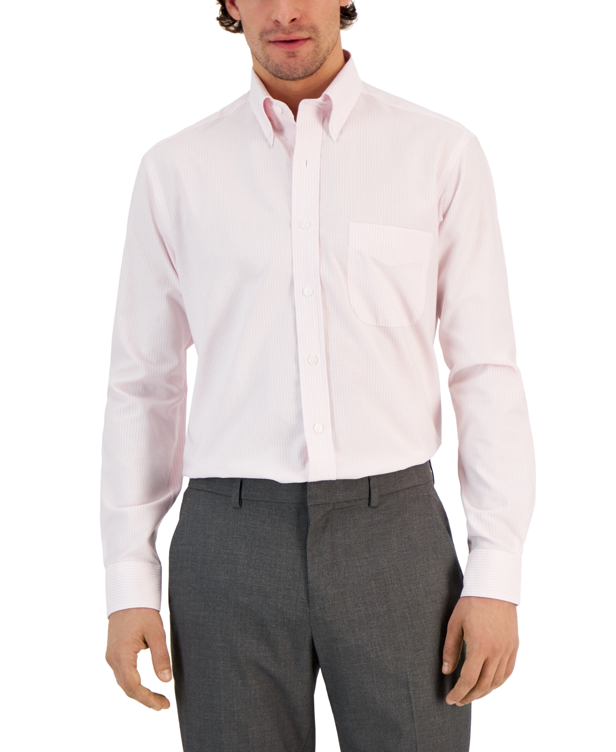 Club Room Men's Regular Fit University Stripe Dress Shirt, Created For Macy's In Orchid Pink