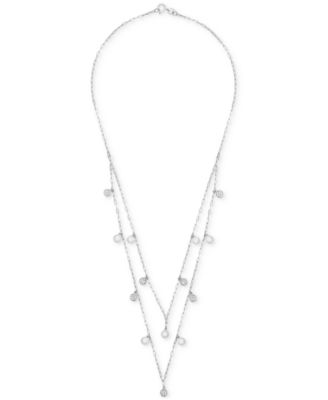 Wrapped - Diamond Cluster & Polished Dangle Disc 18" Layered Necklace (1/4 ct. t.w.) in Sterling Silver