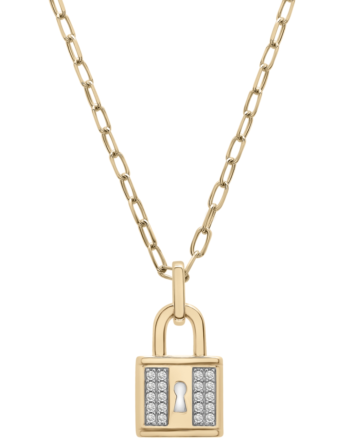 Audrey By Aurate Diamond Padlock 18" Pendant Necklace (1/6 Ct. T.w.) In 14k Gold-plated Sterling Silver, Created For