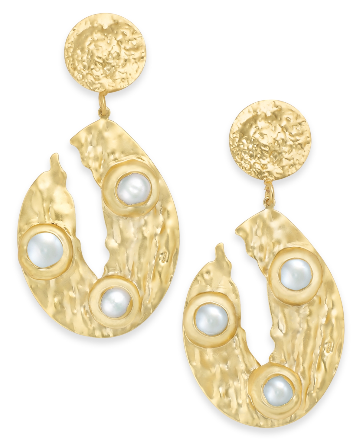 Lola Ade 18k Gold-plated Sterling Silver Hammered Imitation Pearl Drop Earrings