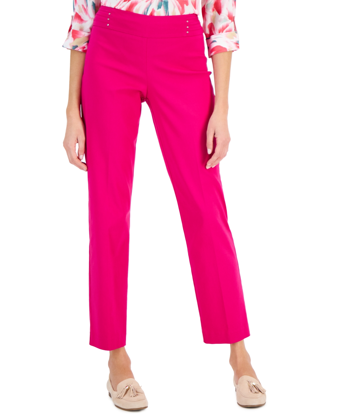 Jm Collection Studded Pull-on Tummy Control Pants, Regular And Short  Lengths, Created For Macy's In Wildflower Pink