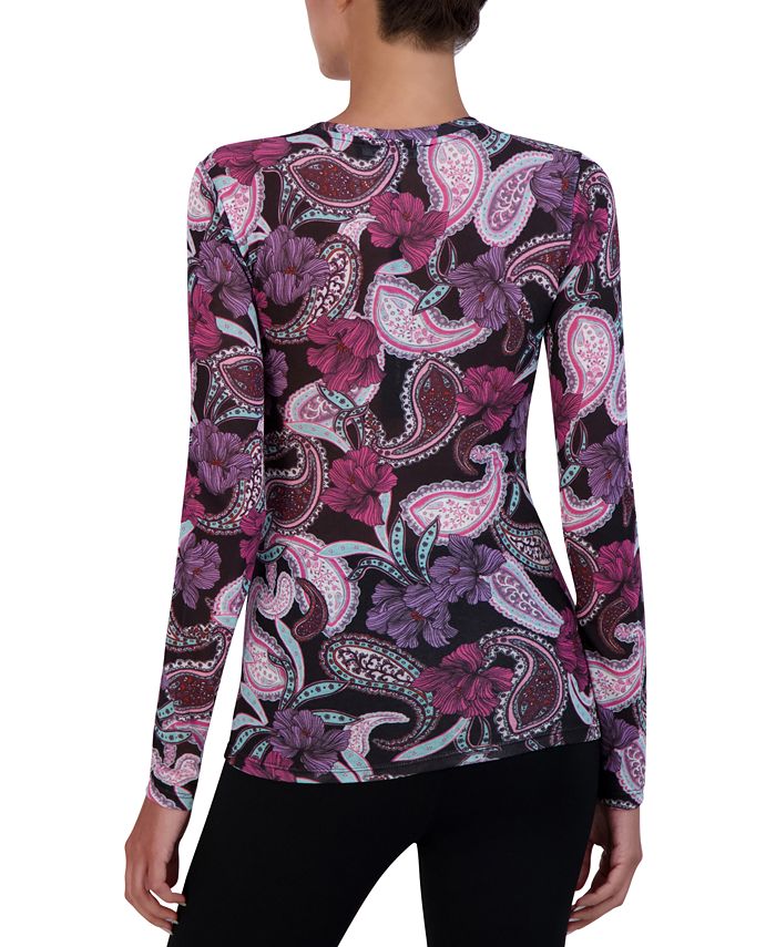 Mystic Green Boho Paisley Print Long Sleeve Crop Top