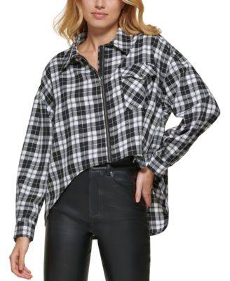 DKNY Jeans - Women's Plaid Zip-Front Long-Sleeve Shirt