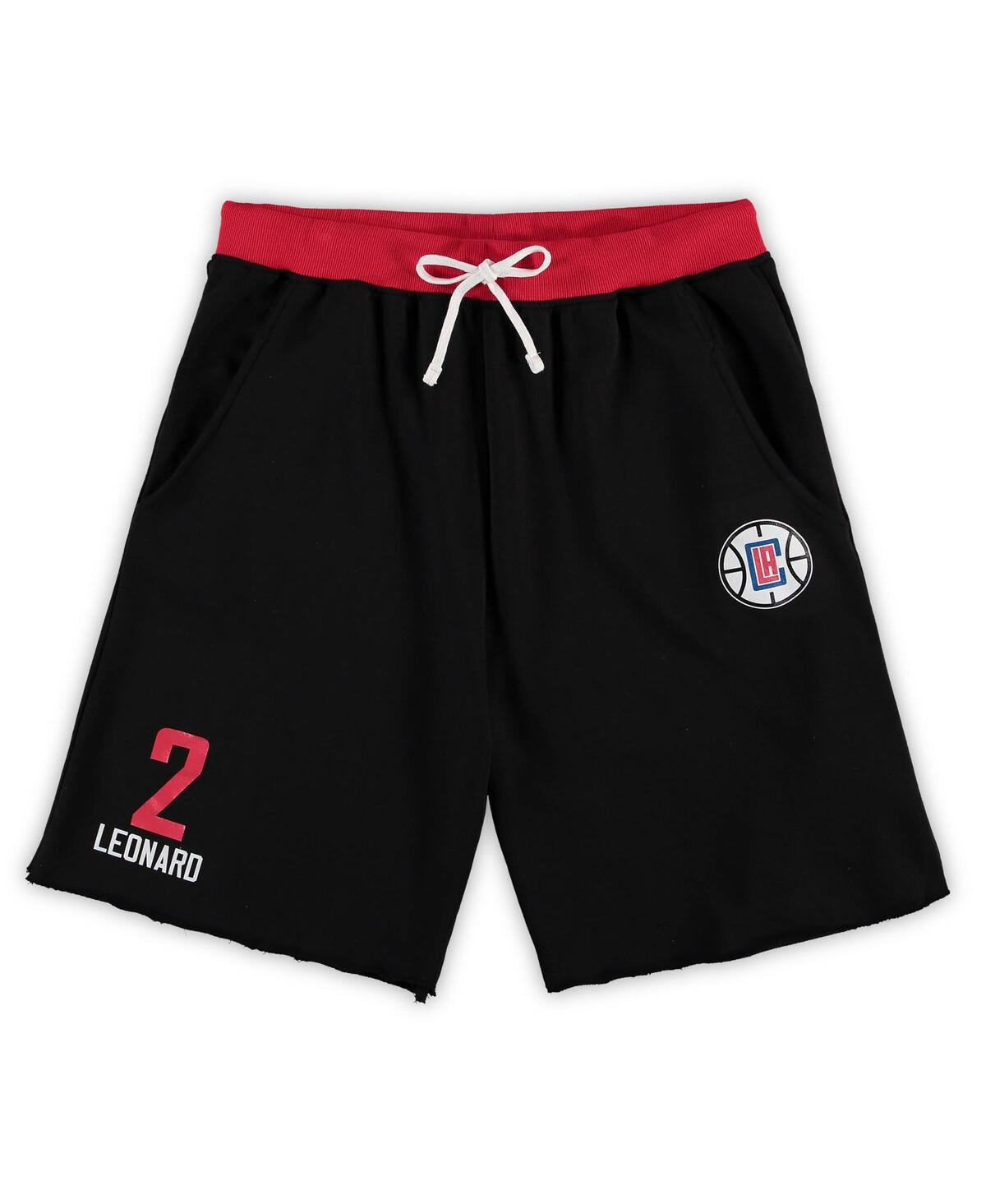 Majestic Men's  Kawhi Leonard Black La Clippers Big And Tall French Terry Name And Number Shorts
