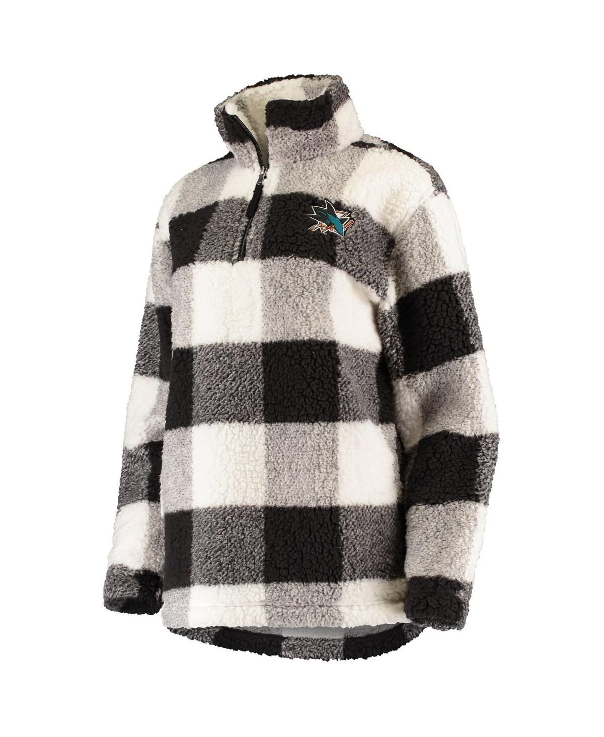 G-iii 4her By Carl Banks Women's  Black, White Pittsburgh Penguins Plaid Sherpa Quarter-zip Jacket In Black,white