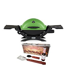 Q 1200 Gas Grill Green And Bbq Grill Gift Set