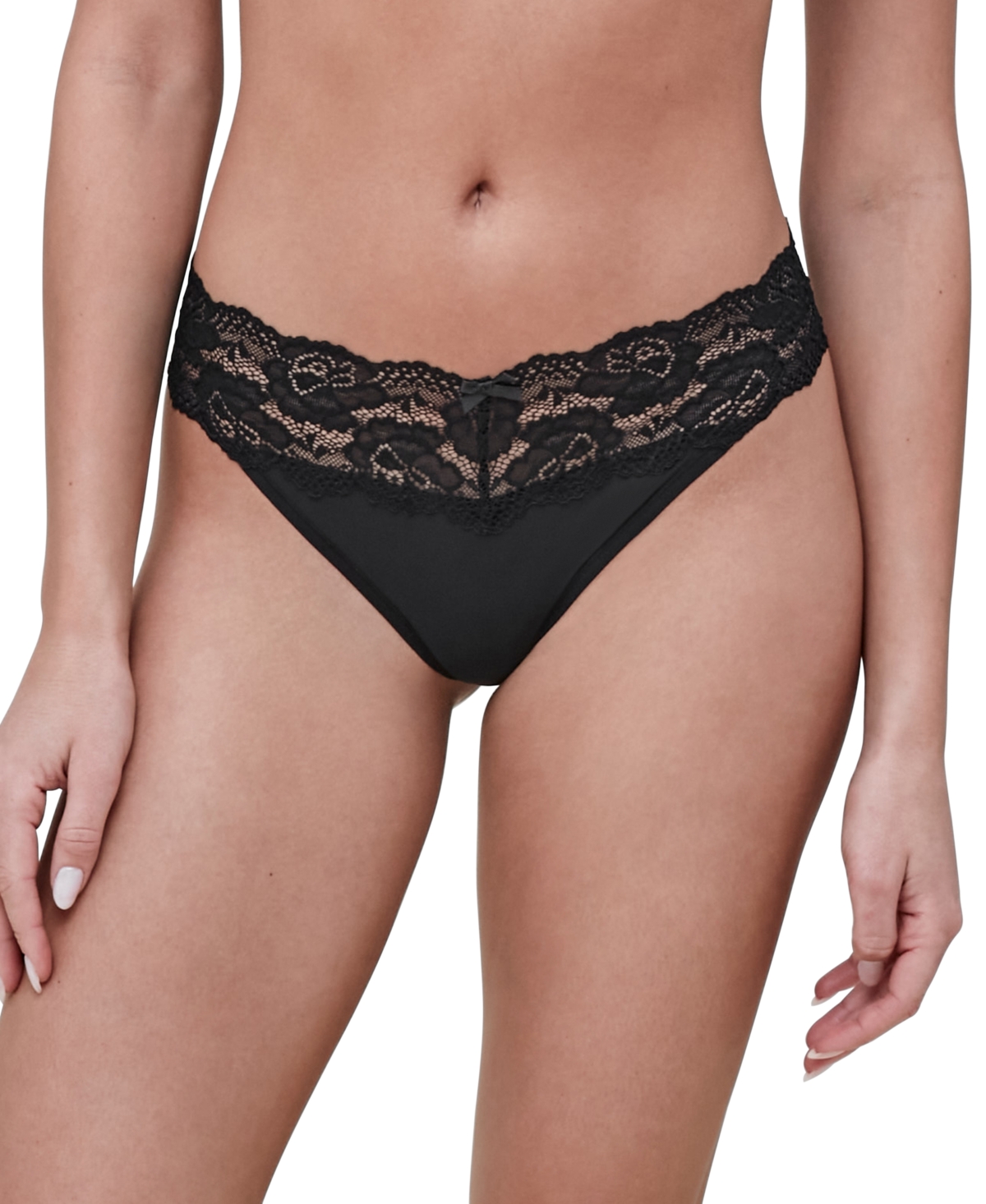 Women's Goddess Lace Trim Thong - Black