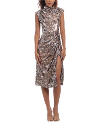 Donna Morgan Women's Sequined Mock-Neck Slit-Front Dress