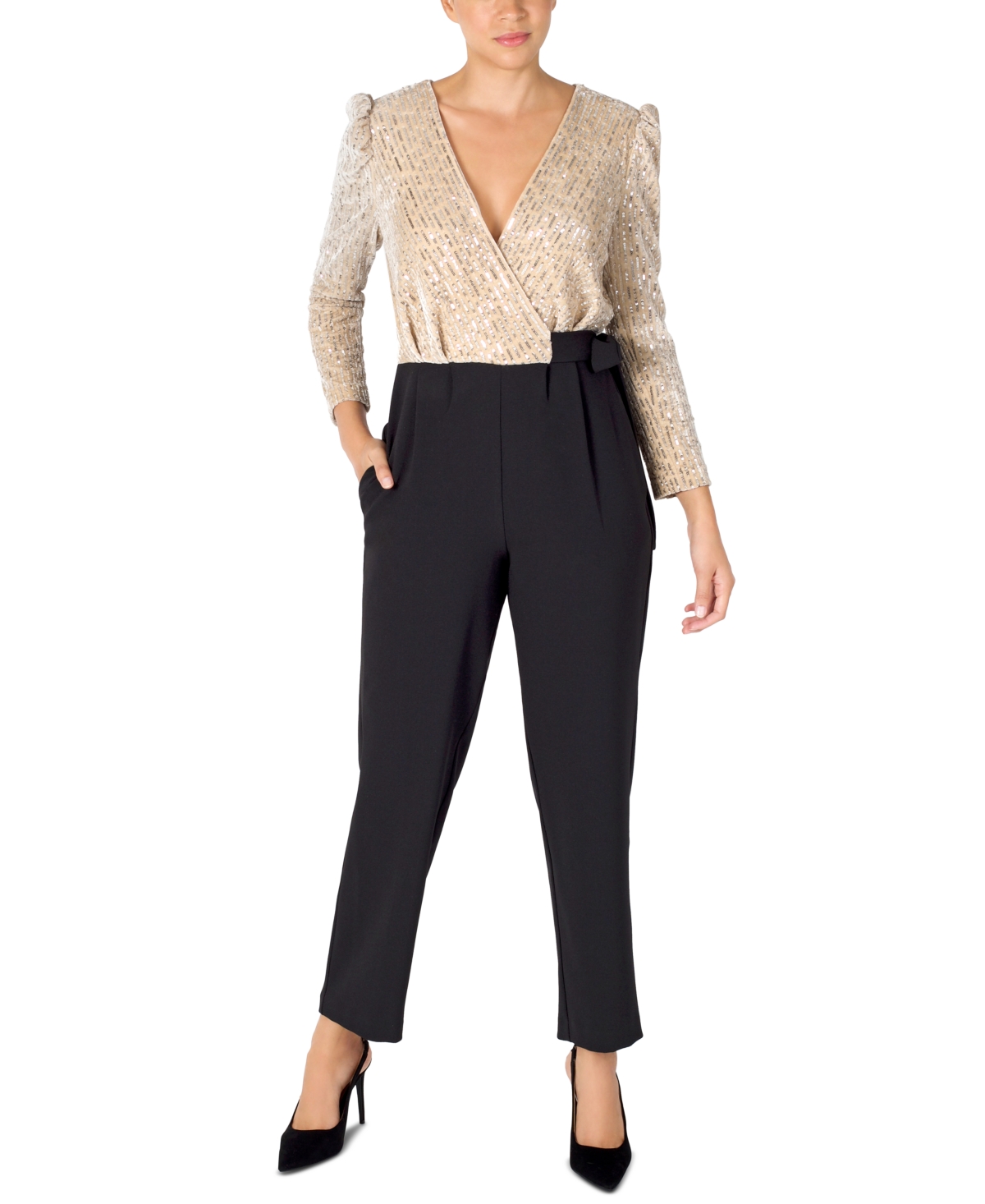 julia jordan Women's Sequined-Bodice Tie-Waist Jumpsuit