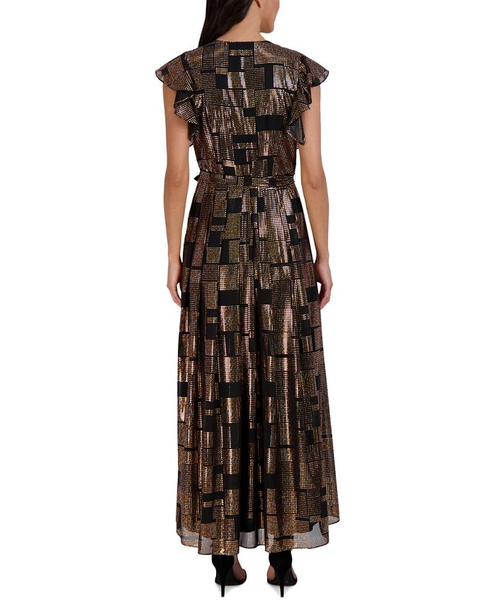 Donna Ricco Women's Metallic Flutter-Sleeve Maxi Dress - Macy's