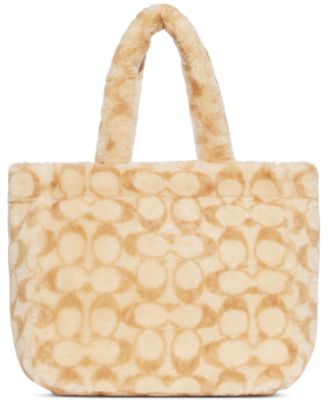 COACH Signature Shearling Tote 30 with Removable Leather Crossbody Strap