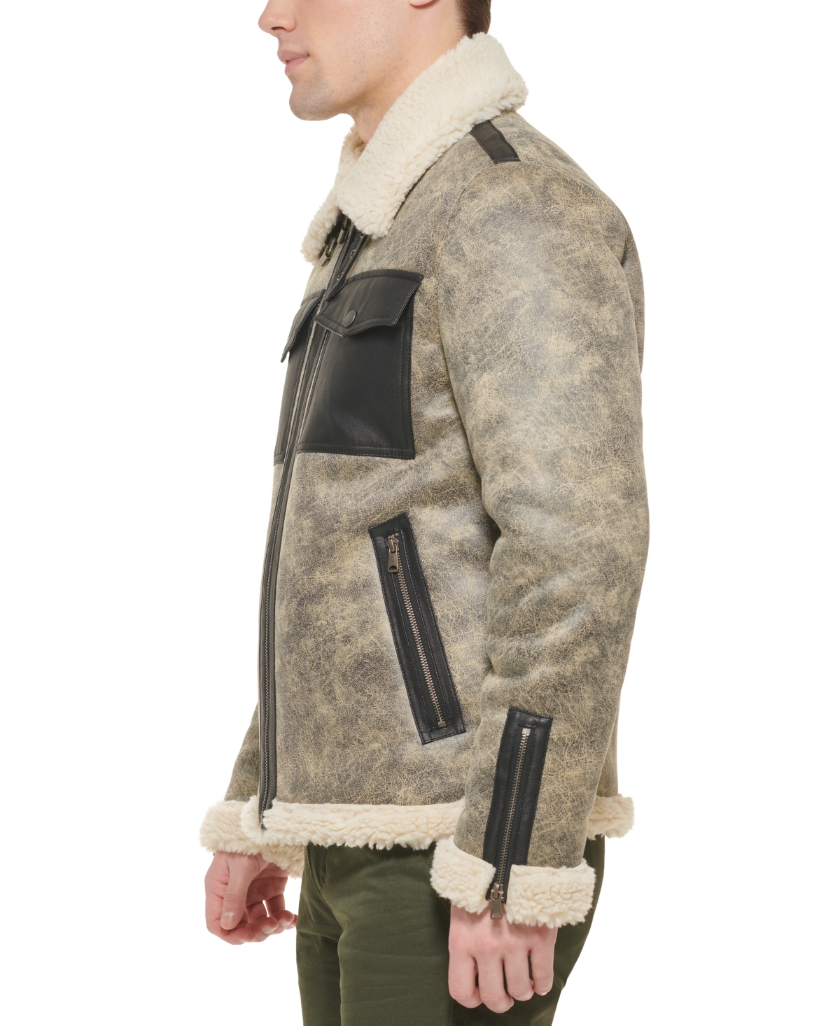 Tommy Hilfiger Men's Faux Leather Shortie Rancher Jacket with Fleece Accents