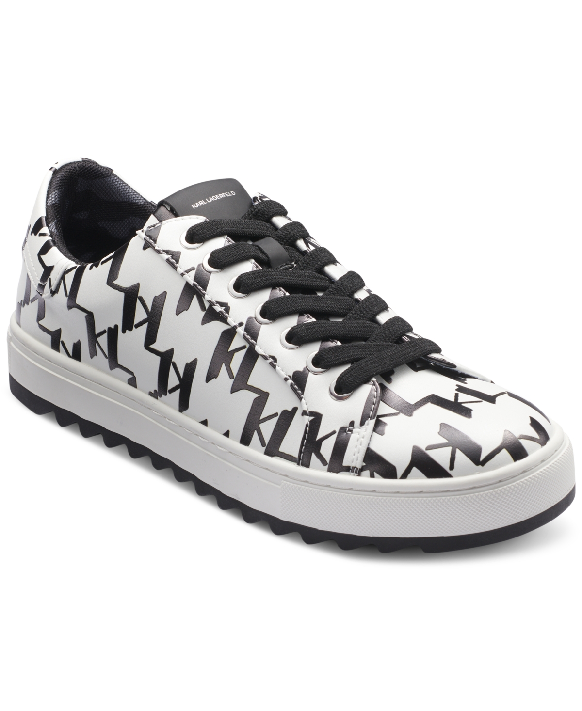 Karl Lagerfeld Men's Allover Logo Lace Up Low Top Sneaker - White