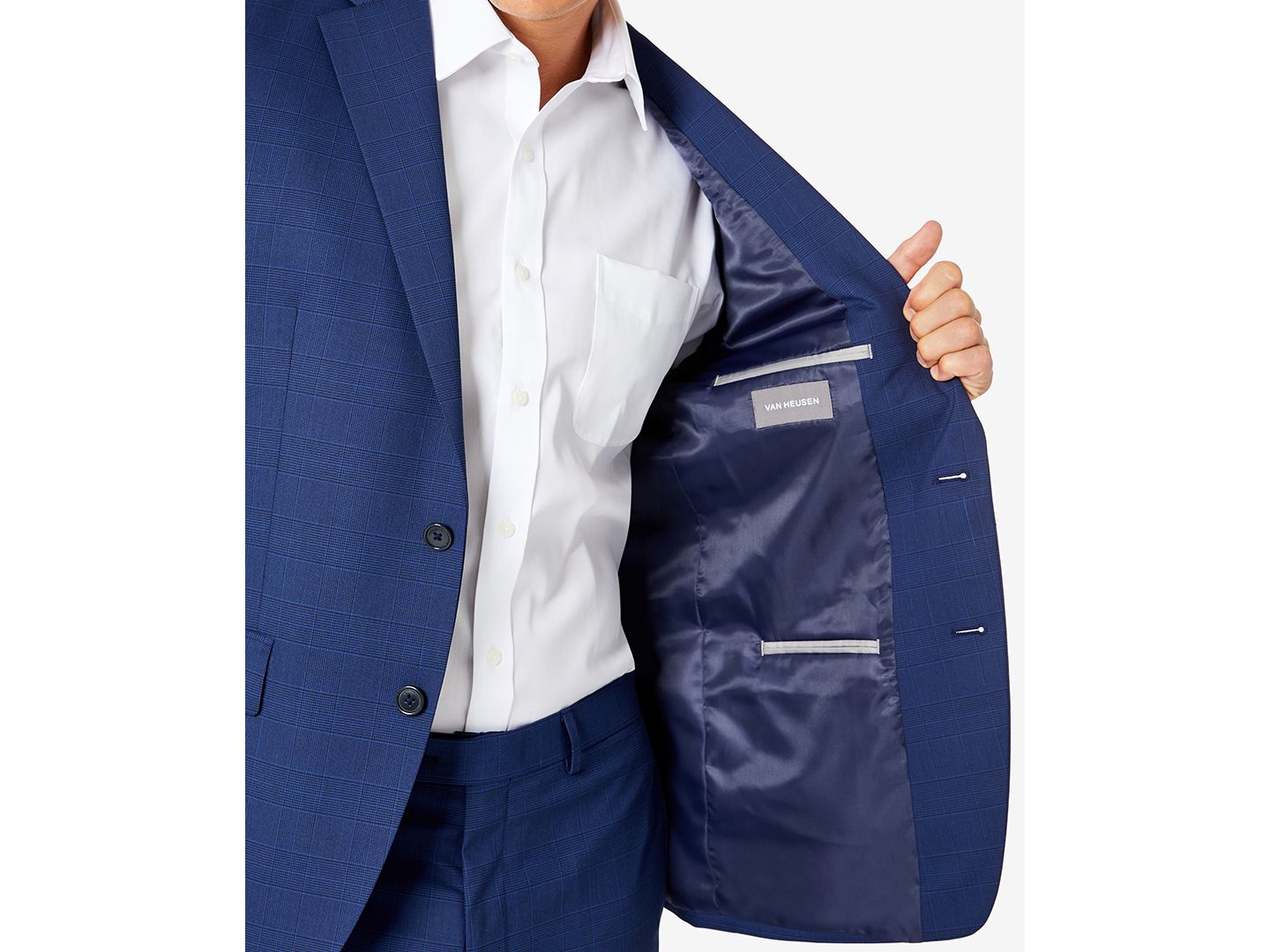 Мужской костюм-двойка Van Heusen классического кроя, цвет: Тёмно-синий клетчатый — фото 5