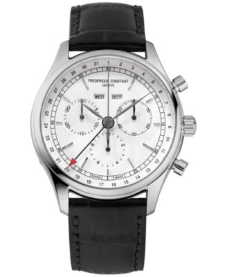 Frederique Constant Men's Swiss Chronograph Black Leather Strap Watch ...